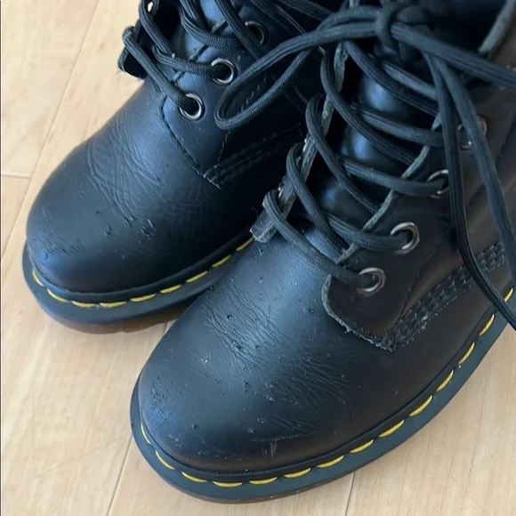 Dr. Martens Black and Yellow Combat Boots with Chunky Sole - Picture 4 of 16